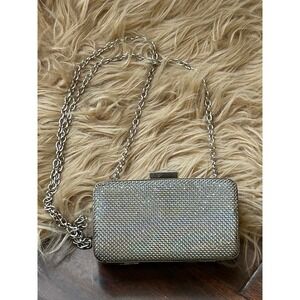 VTG Silver Rhinestone Clutch Evening Bag‎ with Chain Strap Wedding Party